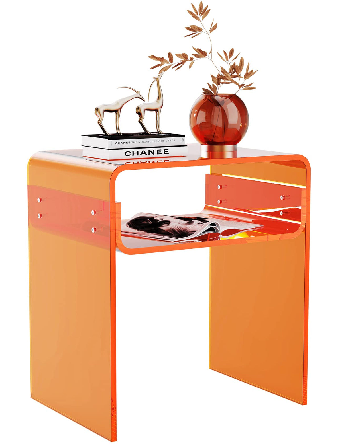 solaround Acrylic Side Table, Bedside table Nightstand for Living Room Bedroom, Acrylic Tables, 40 x 30 x 50cm, Clear (Orange)