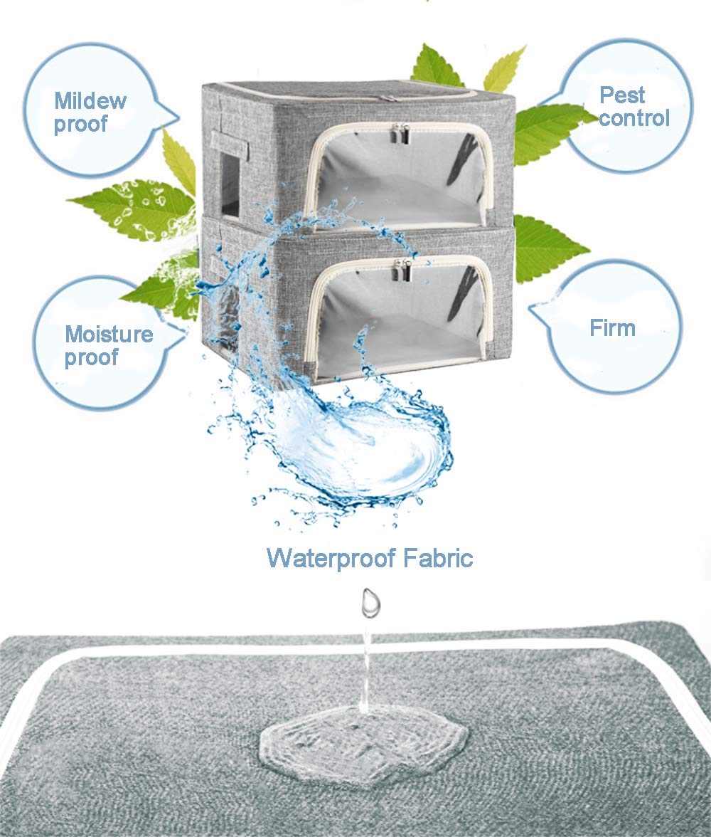 WUPYE Storage Box with Lid, Foldable Storage Cubes with Metal Frame, Storage Boxes with Clear Window Zippers & Doors