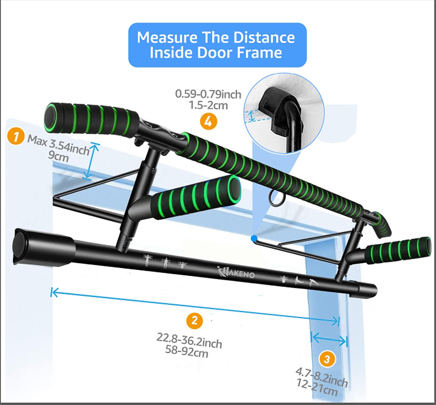 Pull Up Bar Doorway Fitness Chin-Up Bar Frame for Home Gym Exercise with Shortened Handle Bar Training Straps Set