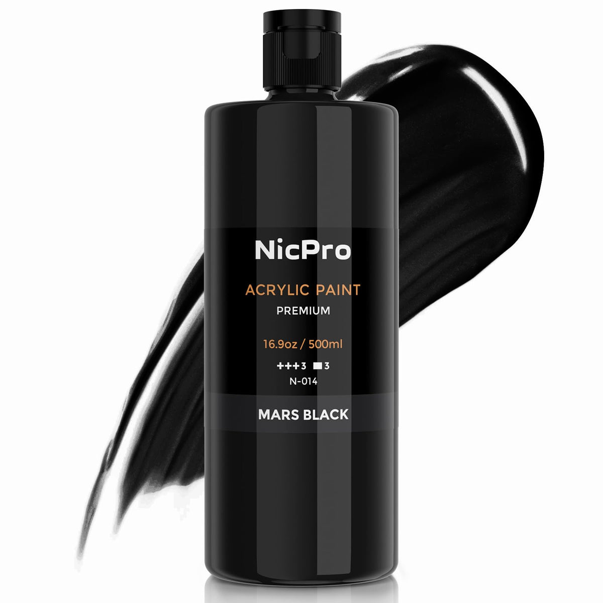 Nicpro Black Large Acrylic Paint (16.9 oz, 500 ml), Rich Pigments, Non Toxic Craft Paint for Multi Surface, Canvas, Wood, Leather, Ceramic, Fabric,