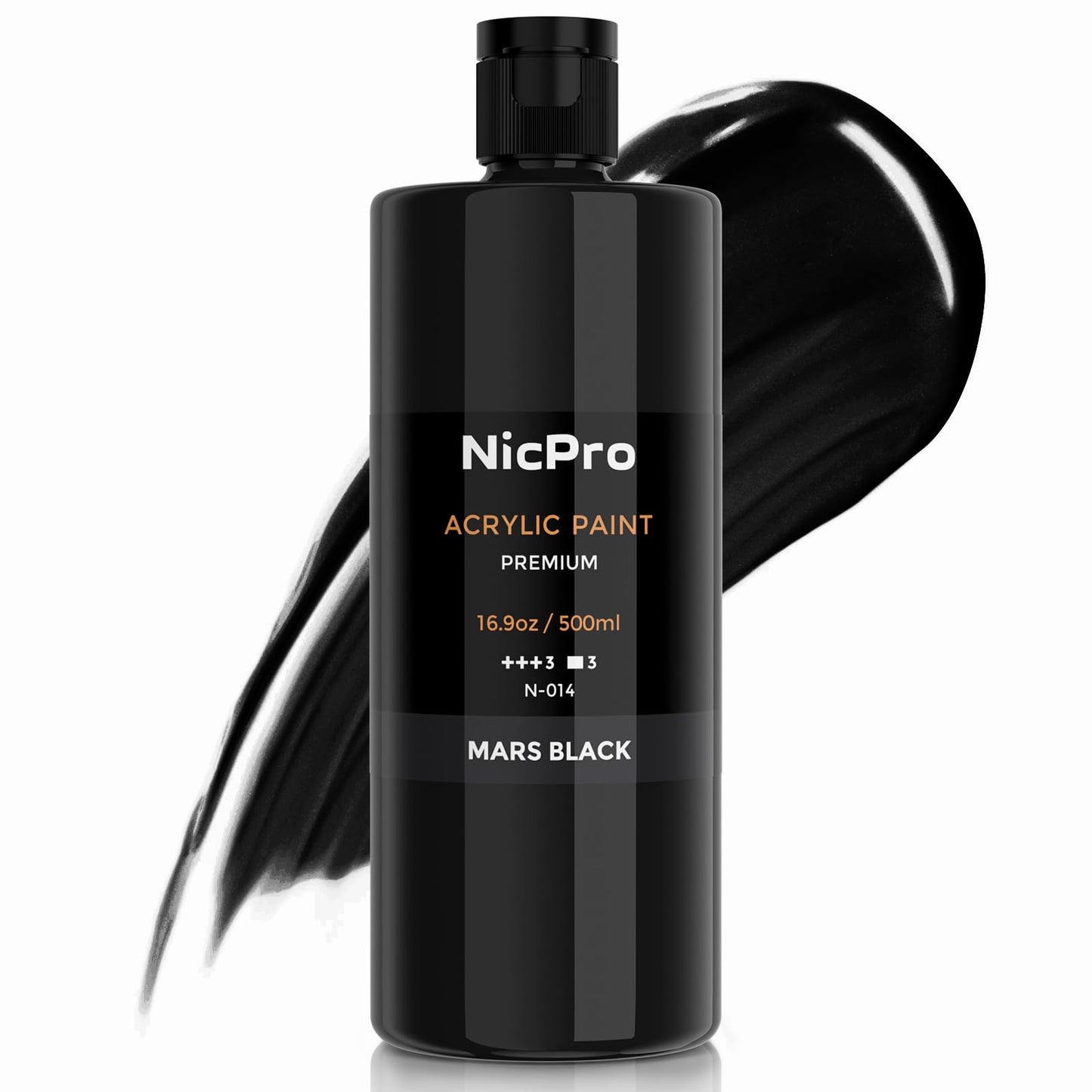 Nicpro Black Large Acrylic Paint (16.9 oz, 500 ml), Rich Pigments, Non Toxic Craft Paint for Multi Surface, Canvas, Wood, Leather, Ceramic, Fabric,