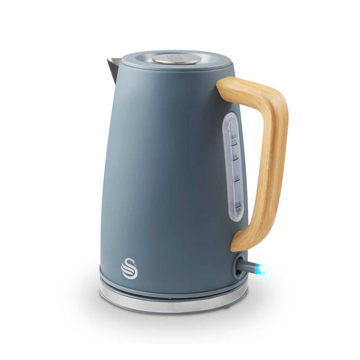 Swan SK19024 Fjord Jug Kettle with Rapid Boil, 360 Degree Swivel Base, Wood Effect Handle, 1.7L, 3000W, Grey