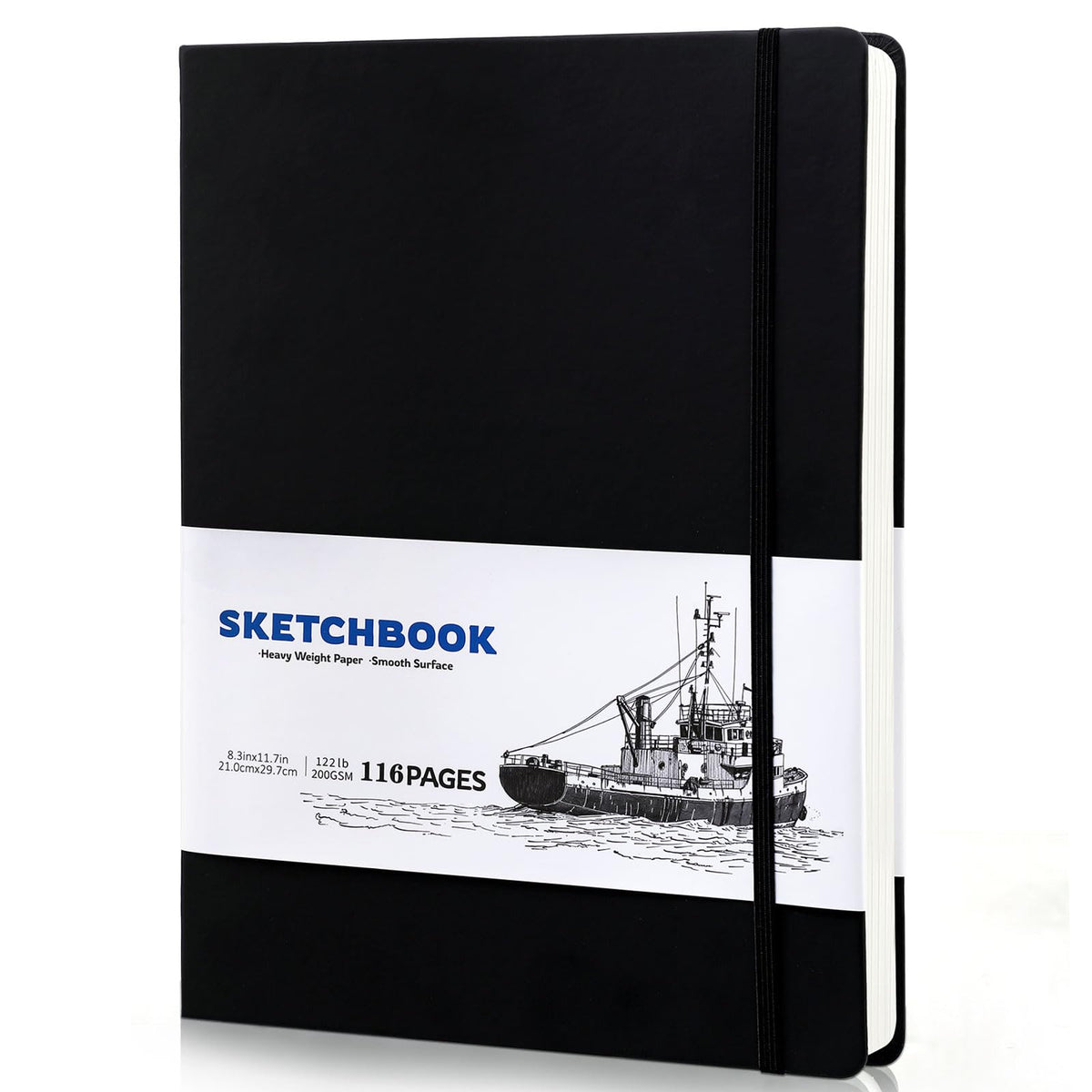 A4 Sketchbook 58 Sheets, Sketchbook with 200GSM Thick Paper - Black Hardback Art Drawing Pad for Sketching, 21 x 29.7 cm, 116 Pages