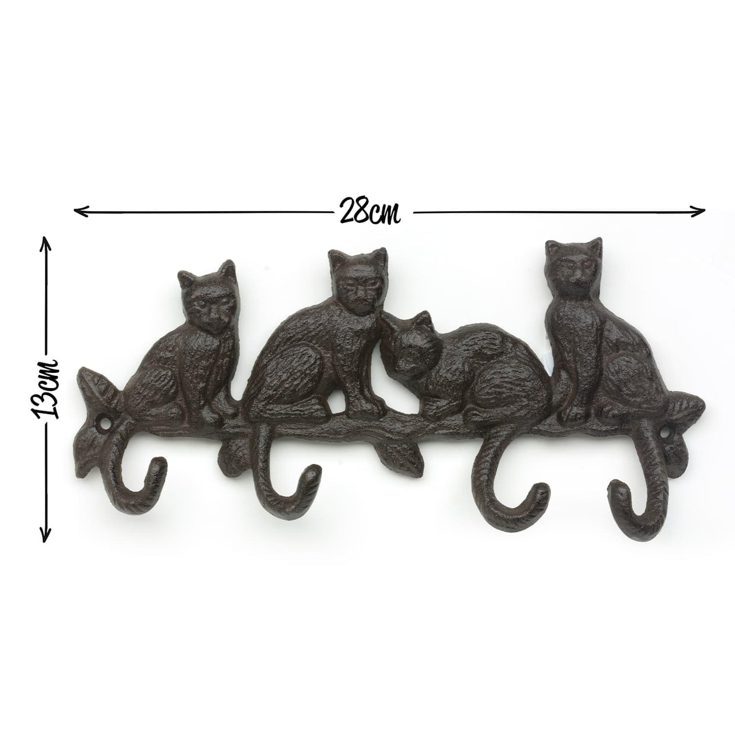 CKB LTD Coat Rack Wall Mounted Cast Iron Cat Tail Hooks - Rustic Decorative 4 Peg Rail, Multi-Purpose Heavy Duty Metal Hanging Hook for Coats, Keys