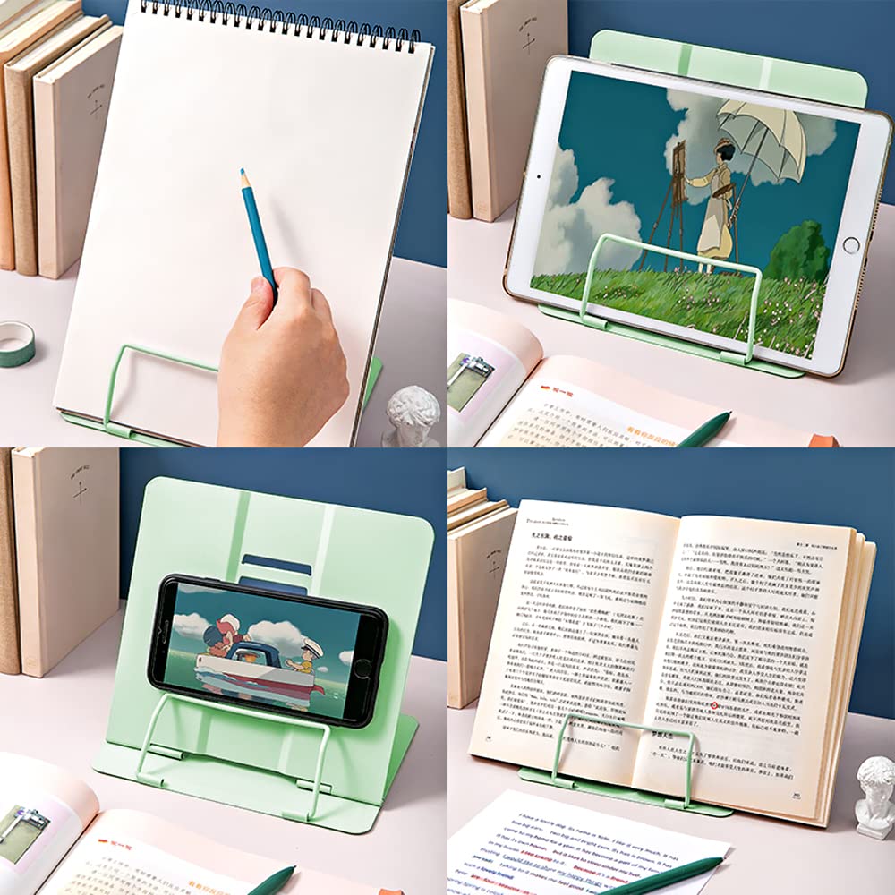 Book Stand, Multifunctional Metal Book Holder for Reading (Green)