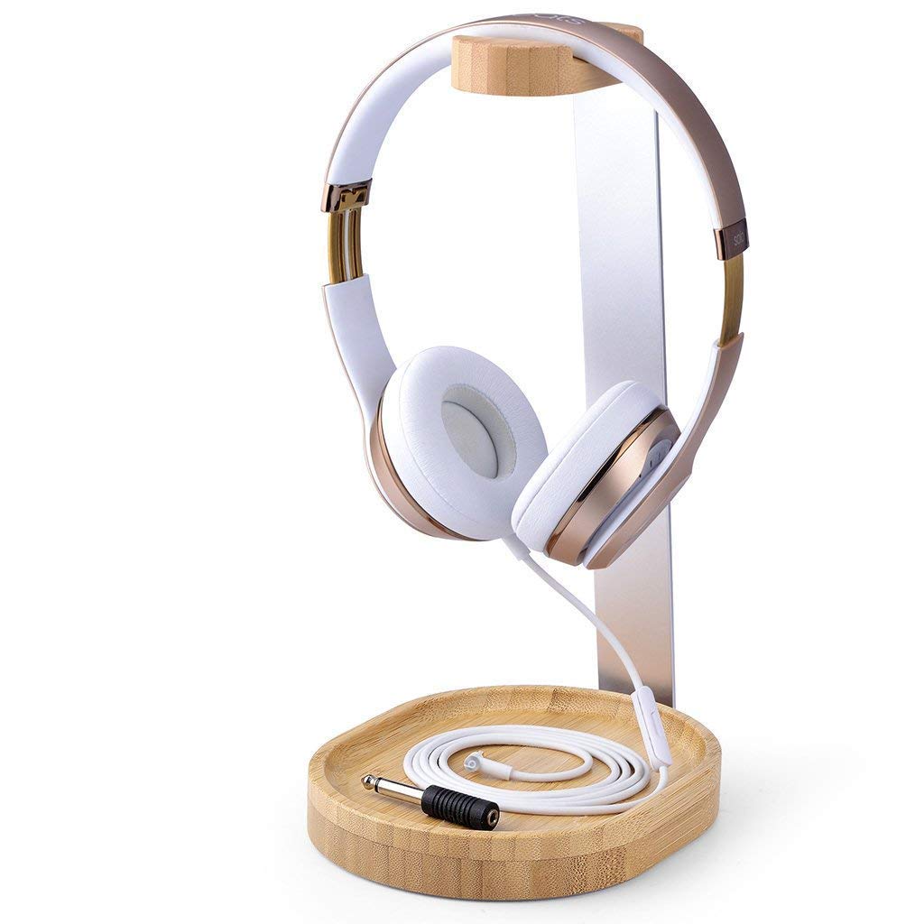 Avantree Universal Wooden & Aluminum Headphone Stand Hanger with Cable Holder, Sturdy Desk Headset Mount Rack for Gaming Headphones Display - TR902