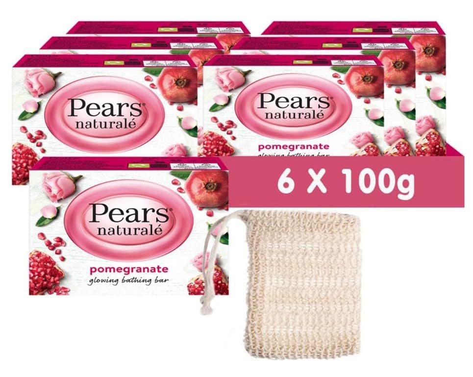 Pears Naturale Pomegranate Soap Bars 100g 6 Pack + 1x Soap Bag