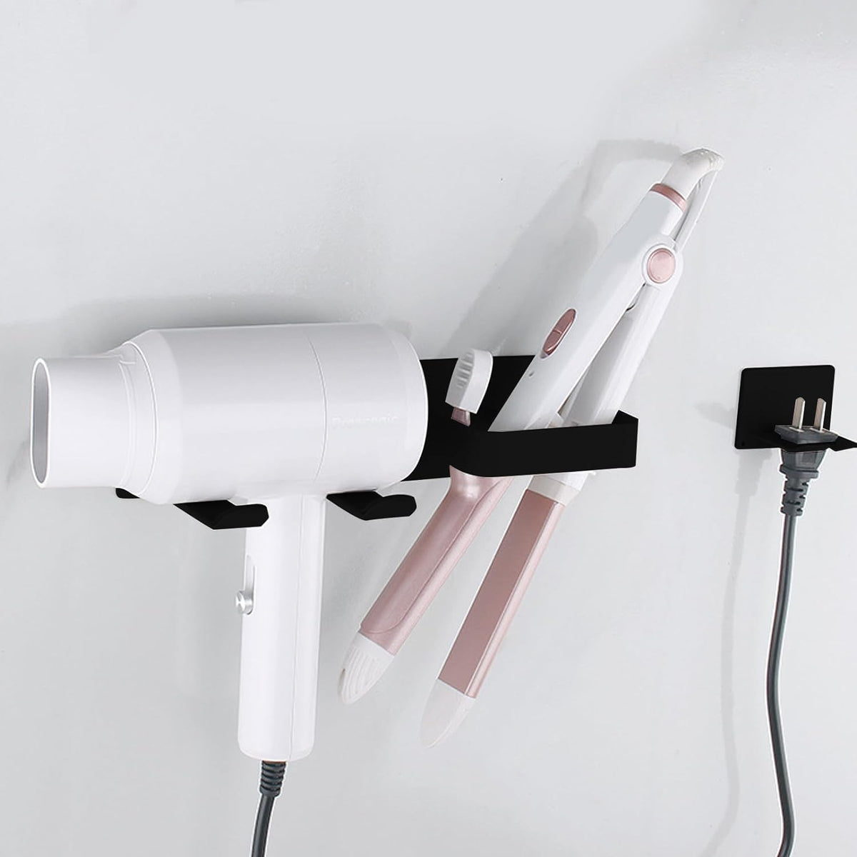 YUET Hair Dryer Holder, Hairdryer Station Accessories Wall Mounted, Straightener Holder, Bathroom Hair Styling Care Tool Organizer, Multi-Functional