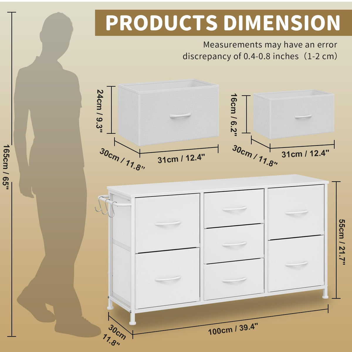 Modern Chest of Drawers 7-Drawer Storage Unit Bedroom White(100x30x55cm)