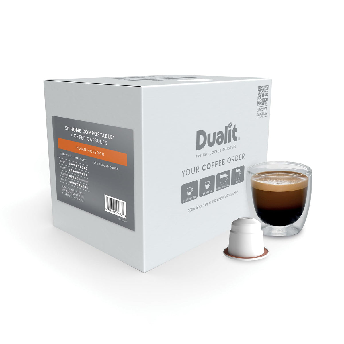 Indian Monsoon Home Compostable Coffee Capsules by Dualit - Compatible With Nespresso - 50 Servings - 5 X 10 Pk of Premium Eco Friendly Fairtrade