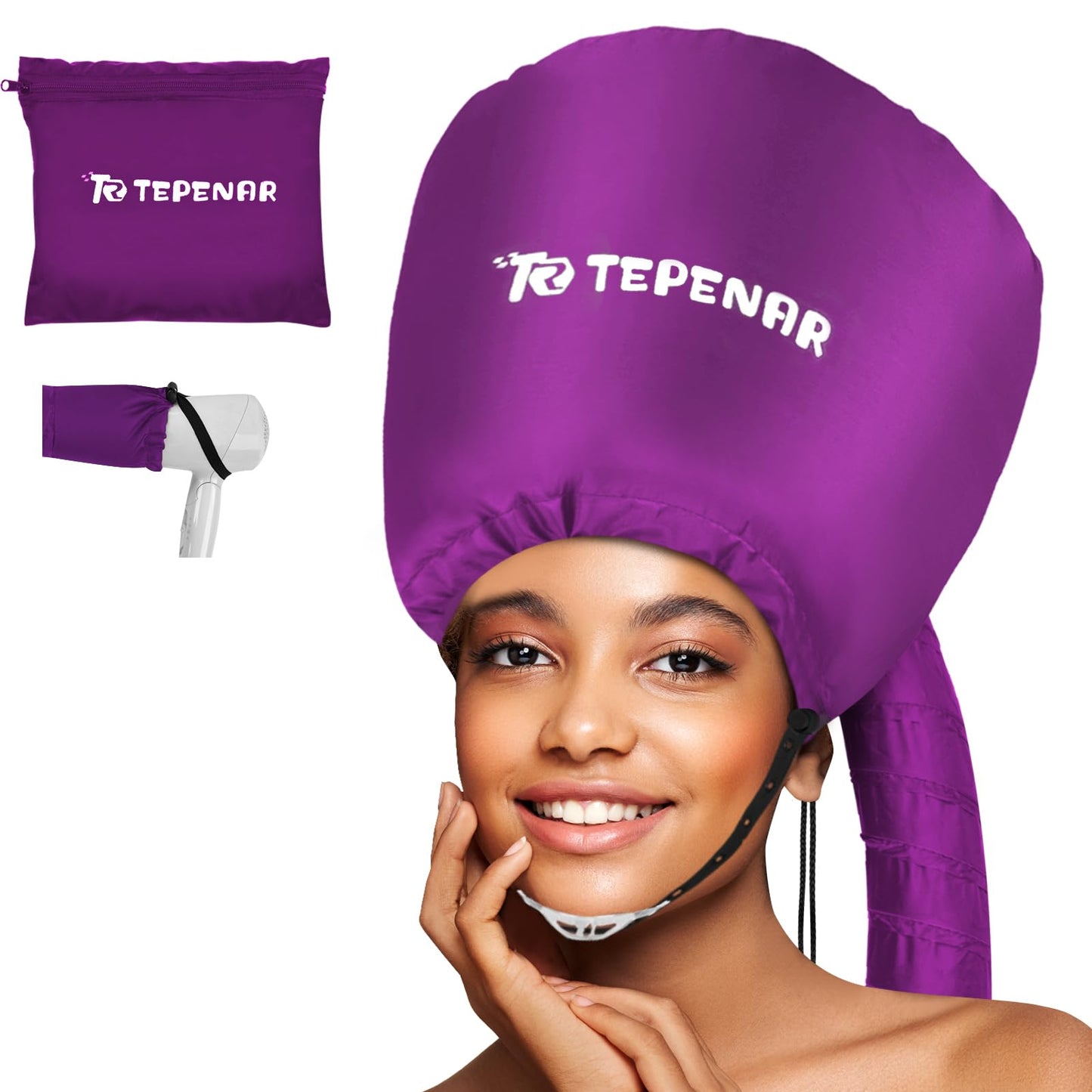 TEPENAR Bonnet Hair Dryer Attachment - Upgraded Soft Adjustable for Hand Held Hair Dryer, Fast Drying, Ideal for Natural Curly Textured Hair Care and