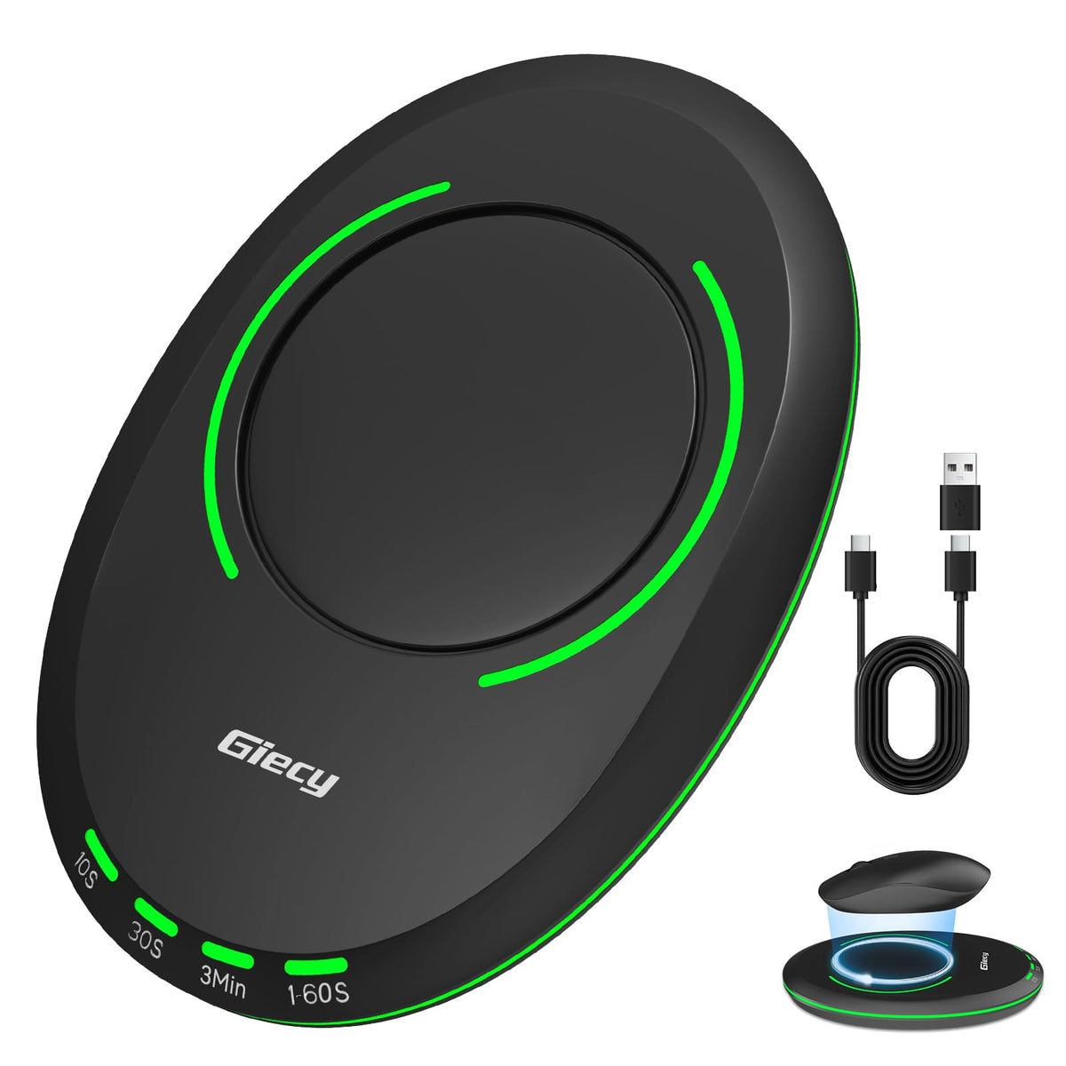 Giecy Ultra Slim Mouse Mover with Adjustable Interval Timer, Undetectable & Breathing Light, Simulates Realistic Mouse Movement for Keeping Computer