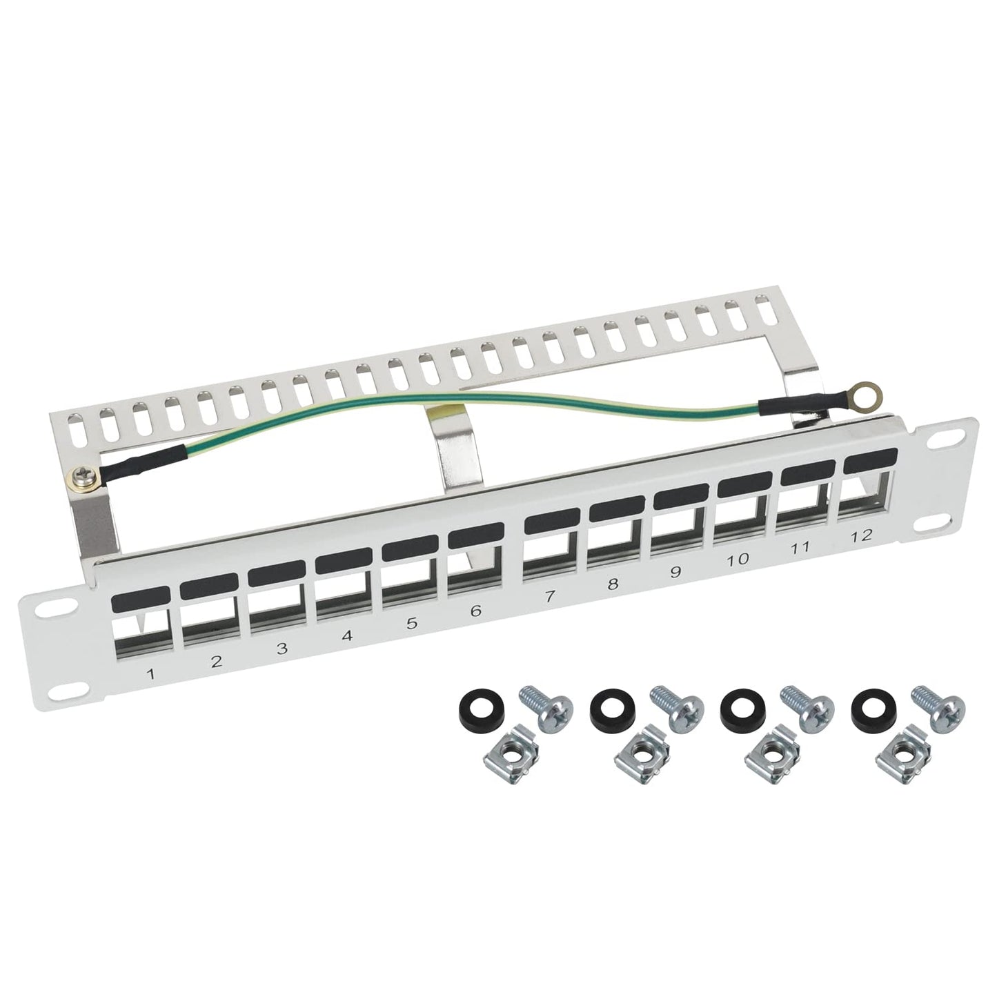 HMF 63346-07 STP Keystone Patch Panel for Server Cabinet | 10 Inch | 1 HE | 12 Ports RJ45 Shielded | Light Grey
