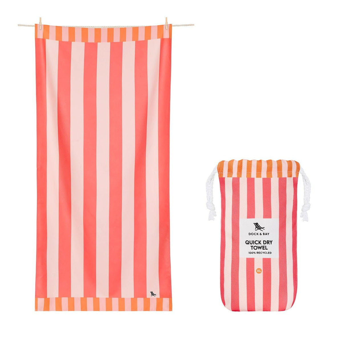 Dock & Bay Beach Towel - Quick Dry, Sand Free - Compact, Lightweight - 100% Recycled - Includes Bag - Raspberry Road - Extra Large (200x90cm, 78x35)