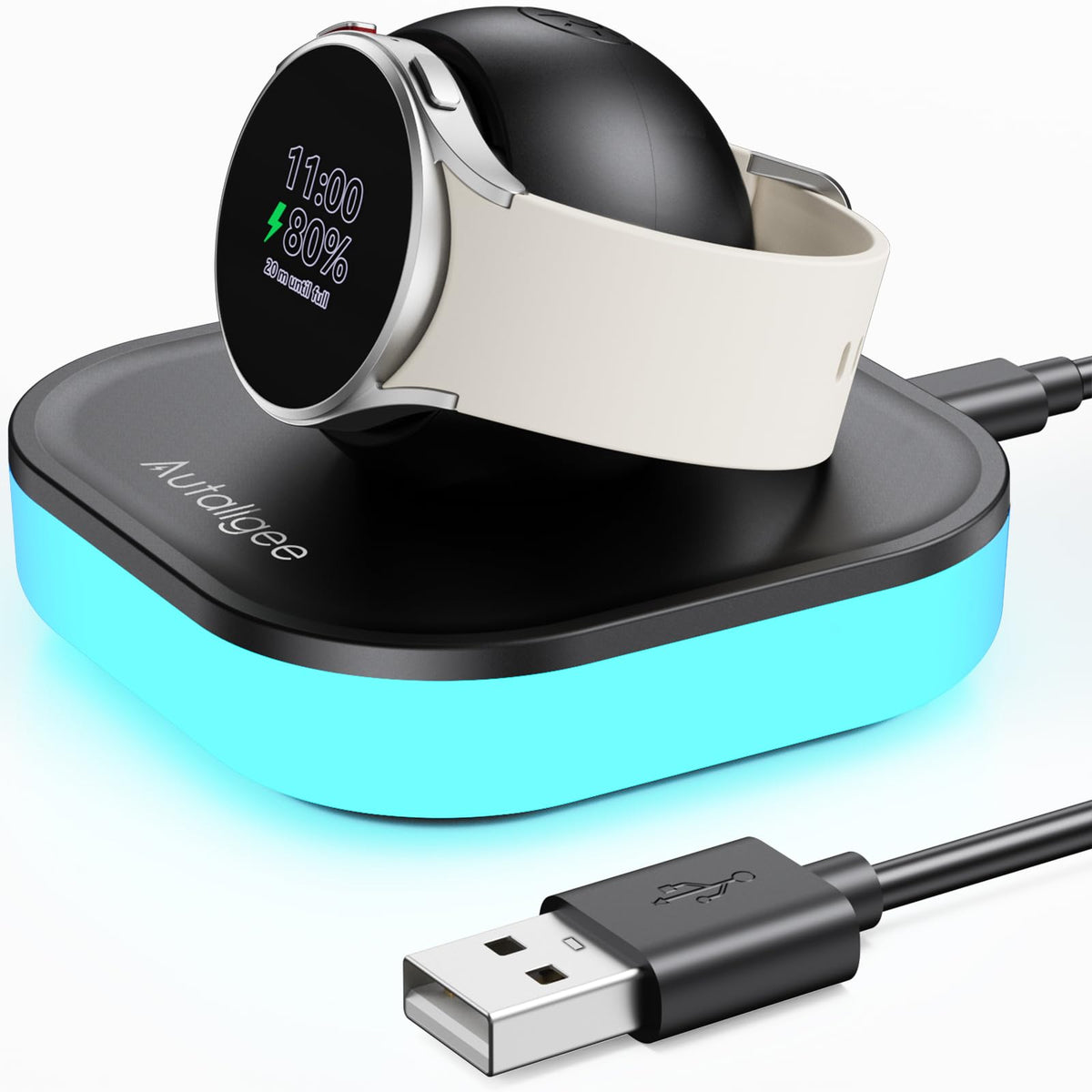 Charger Stand for Samsung Galaxy Watch Charger, Magnetic Nightstand Mode Charging Dock with Light & USB Cable for Watch 8/8 Classic/Ultra