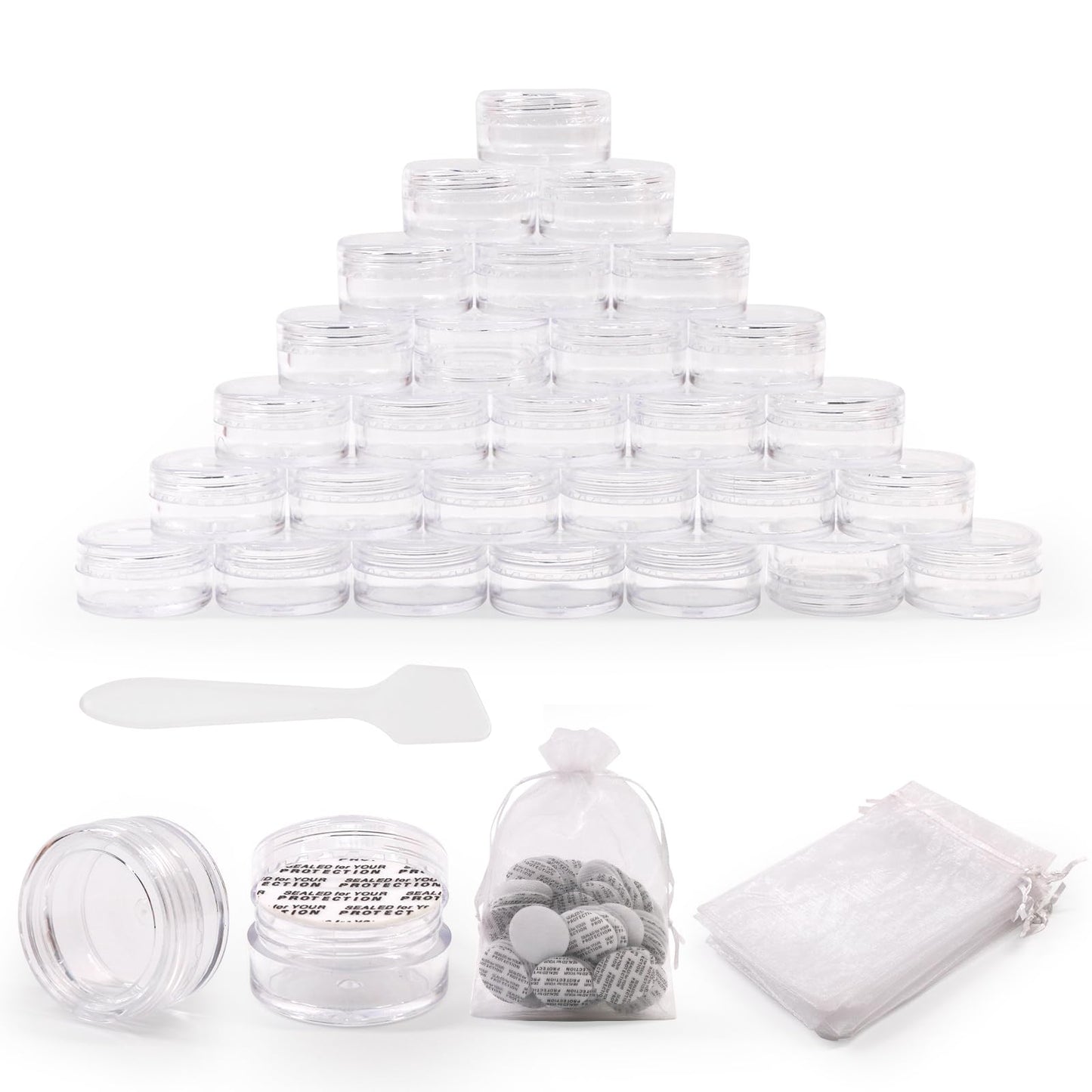 SumDirect 100Pcs 5Gram Clear Empty Cosmetic Containers Jars Sample Pots Bottles, Travel Pots for Cream, Lotion, Lip Balm with Mini Spatula and 10Pcs