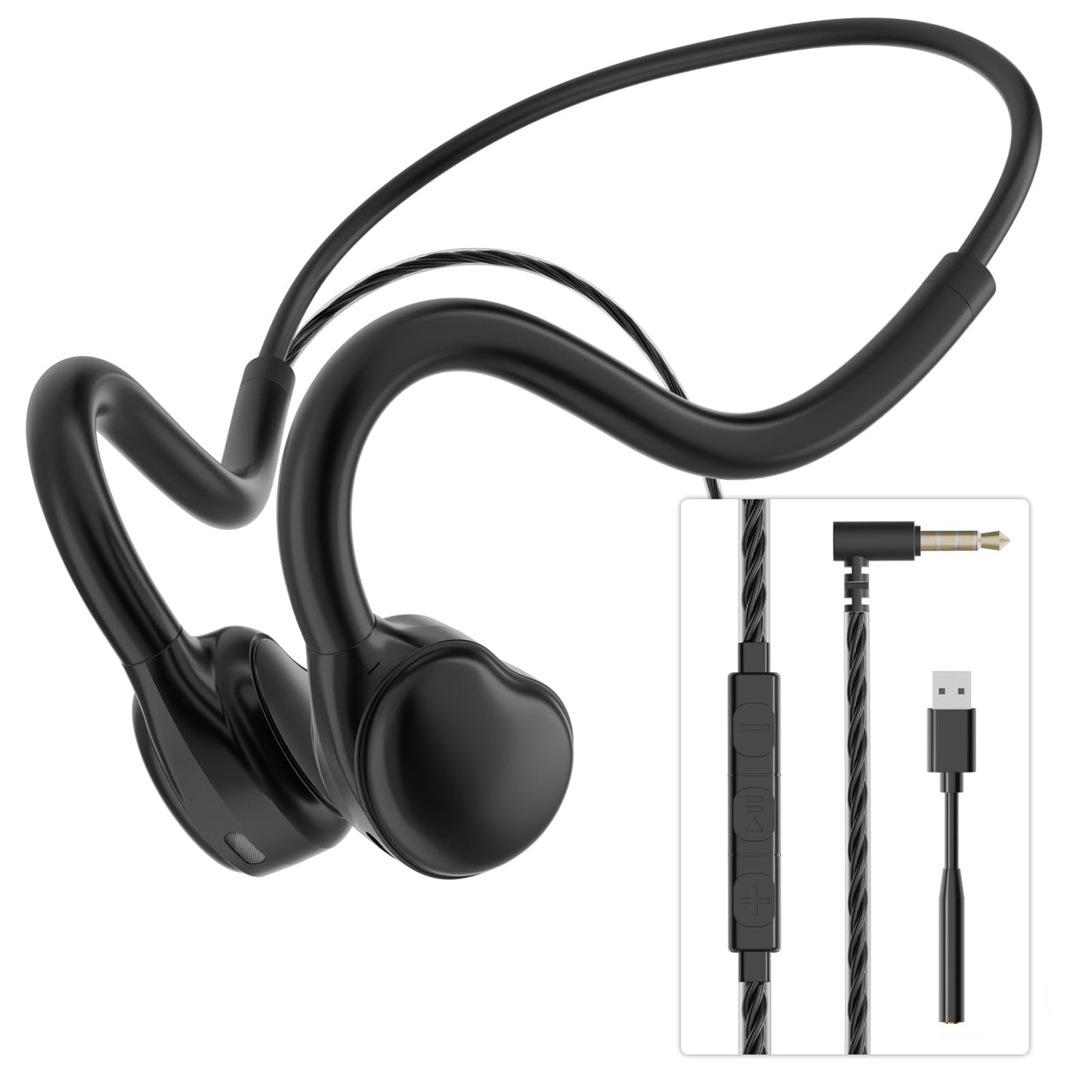 Monodeal 3.5mm & USB-C Open Ear Headphones for PC/Phone, Open Ear Wired Laptop Headset, Ultral-Light PC Headset with Crystal Clear Calls for Call