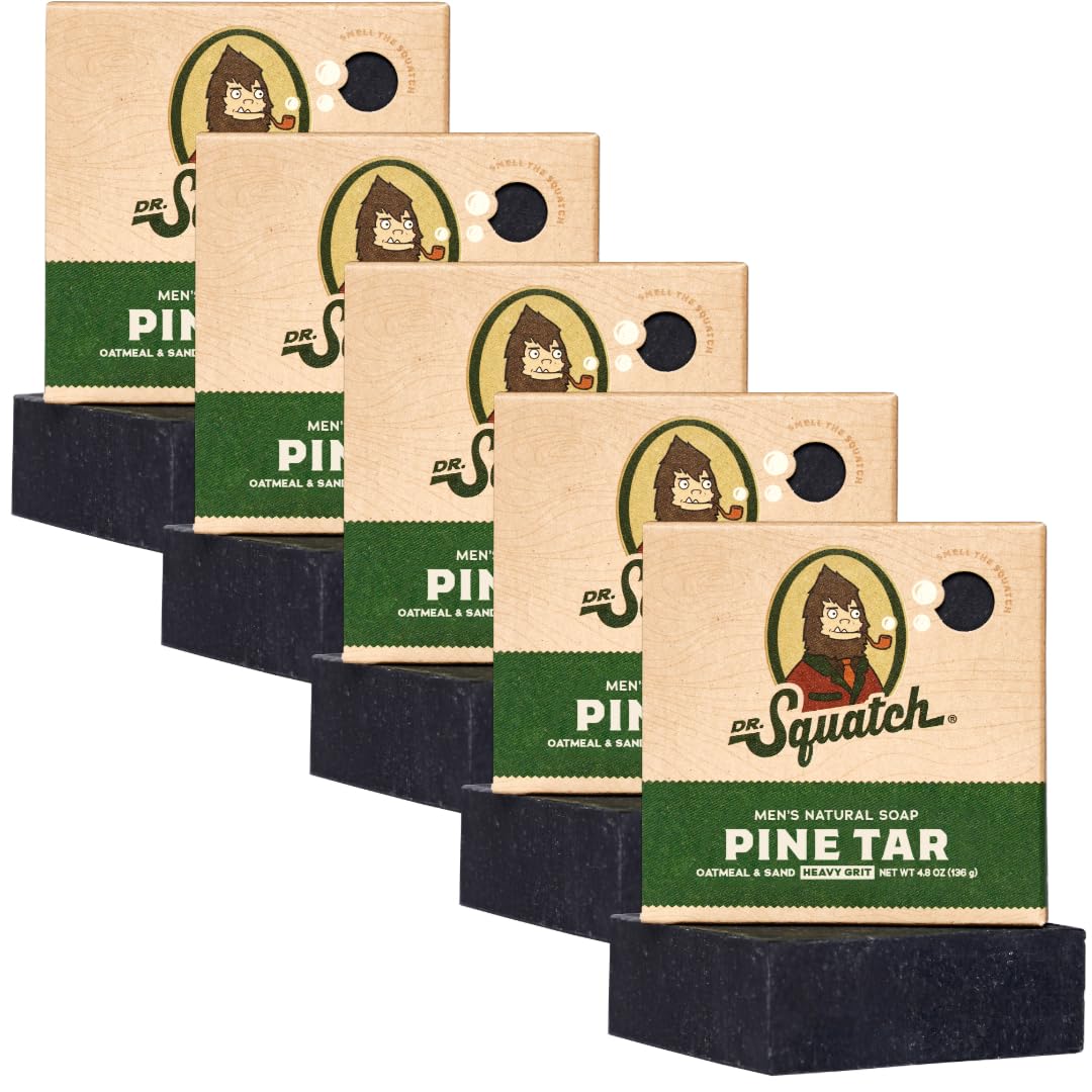 Dr. Squatch Men's Bar Soap - 5-Pack Pine Tar - All Natural Bar Soap for Men - 5 Bars - Smell like an Old Growth Forest