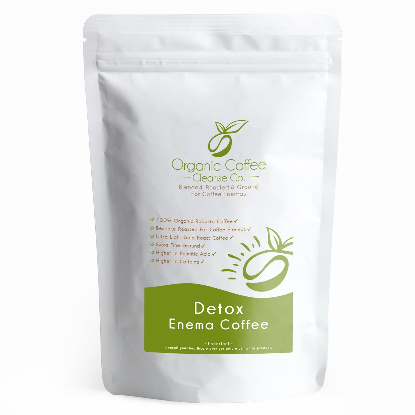 Ground Enema Coffee 227g - Specifically For Coffee Enemas - 100% Robusta & 100% Organic - Ultra Light Gold Roast - Fine Grind