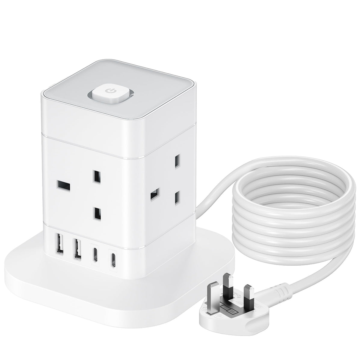5M Extension Lead with USB Slots, Hotimy 13A Cube Extension Lead with 2 USB A and 2 USB C Ports, 4 Way Plug Extension Socket with Switch Power Strip 5