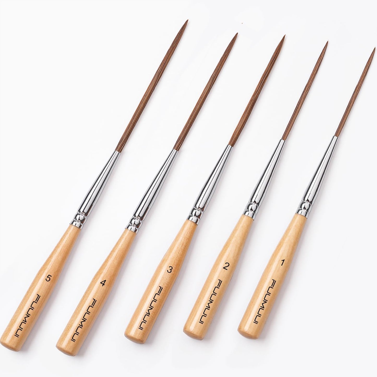 Fuumuui 5PCS Long Liner Brush with UK Design Patent - Natural Ox Hair for Watercolor, Gouache, Ink & Acrylics - Detailing Artist Tool