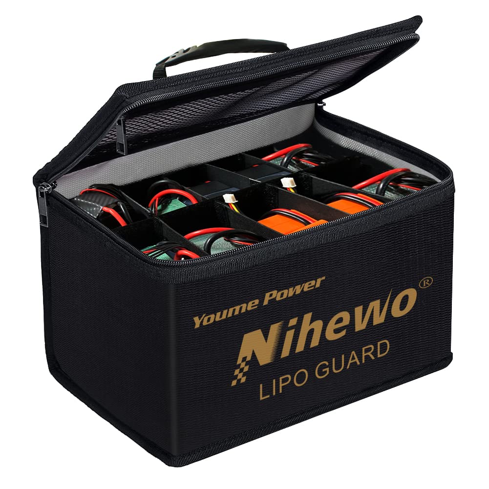 Nihewo Lipo Safe Bag Fireproof Explosionproof Bag Organizer Large Capacity Lipo Guard Safe Pouch for Lipo Battery Storage & Transportation & Charging