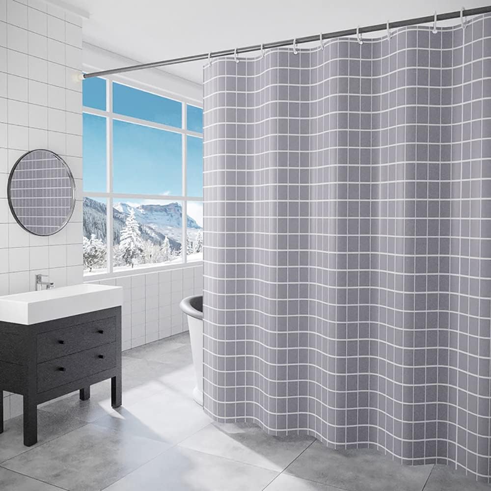 Lkw Ogechi Grey Shower Curtains Extra Wide Waterproof 300x200 cm, Grid Shower Curtain Washable, Waterproof Modern Weighted Shower Curtain, Fabric Anti