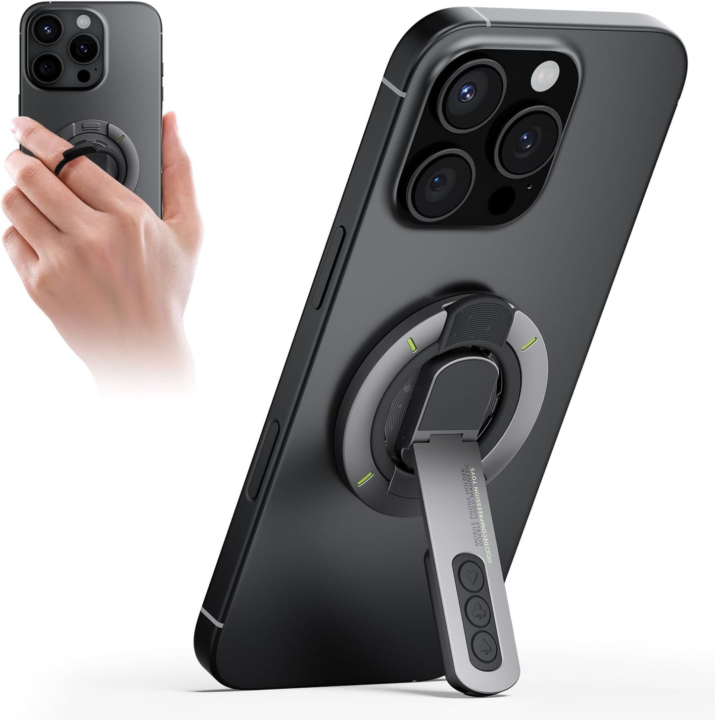 PICKBEAU for MagSafe Phone Grip Stand, 3-in-1 Magnetic Finger Ring Holder with Double-Sided Magnet, Fidget Toy Design, Magnetic Phone Stand for iPhone