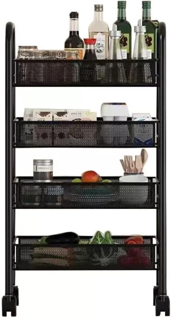 Metal Serving Trolley, Kitchen Trolley, Kitchen, 360° Rotating Wheels, Storage Trolley with 3/4/5 Levels, for Living Room, Bathroom, Kitchen, Study