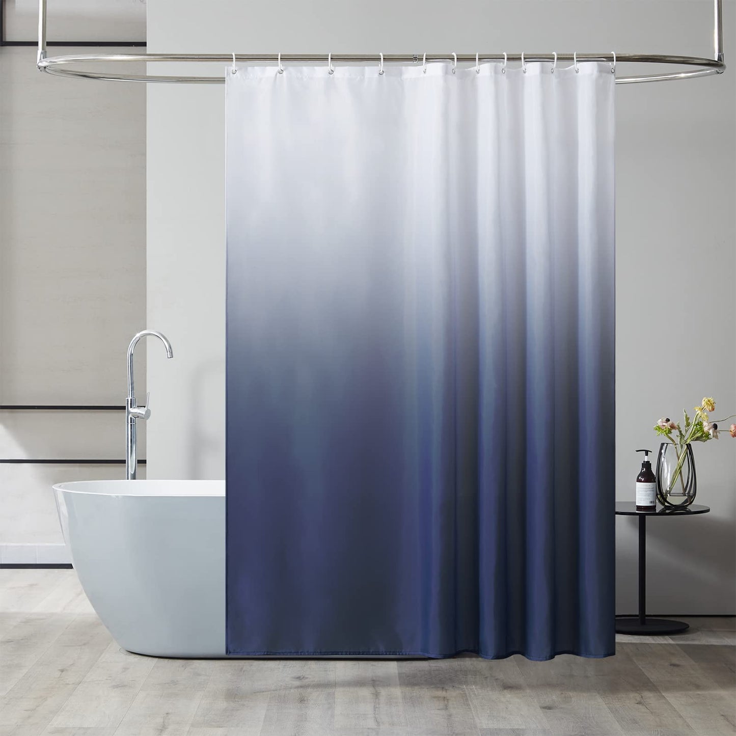Furlinic Shower Curtain Mould Proof Polyester Fabric Wetroom White to Blue Bath Curtains 180x180cm Waterproof Mashine Washable with 12 Hooks for