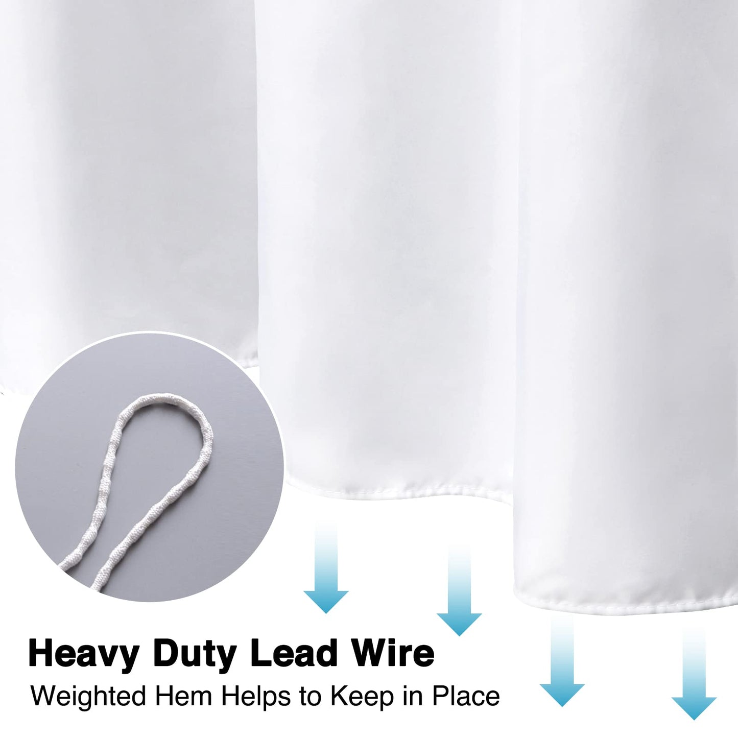 WELTRXE Shower Curtain, Bathroom Curtain with 12 Hooks, Waterproof Polyester Fabric Bathtub Curtain, Weighted Hem, Washable, Quick Dry
