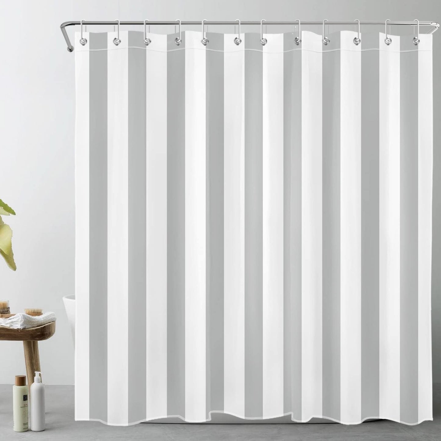 LB Grey and White Shower Curtain Ombre Striped Bath Curtain Abstract Geometric Polyester Anti Mould Waterproof Extra Long Bathroom Curtains with