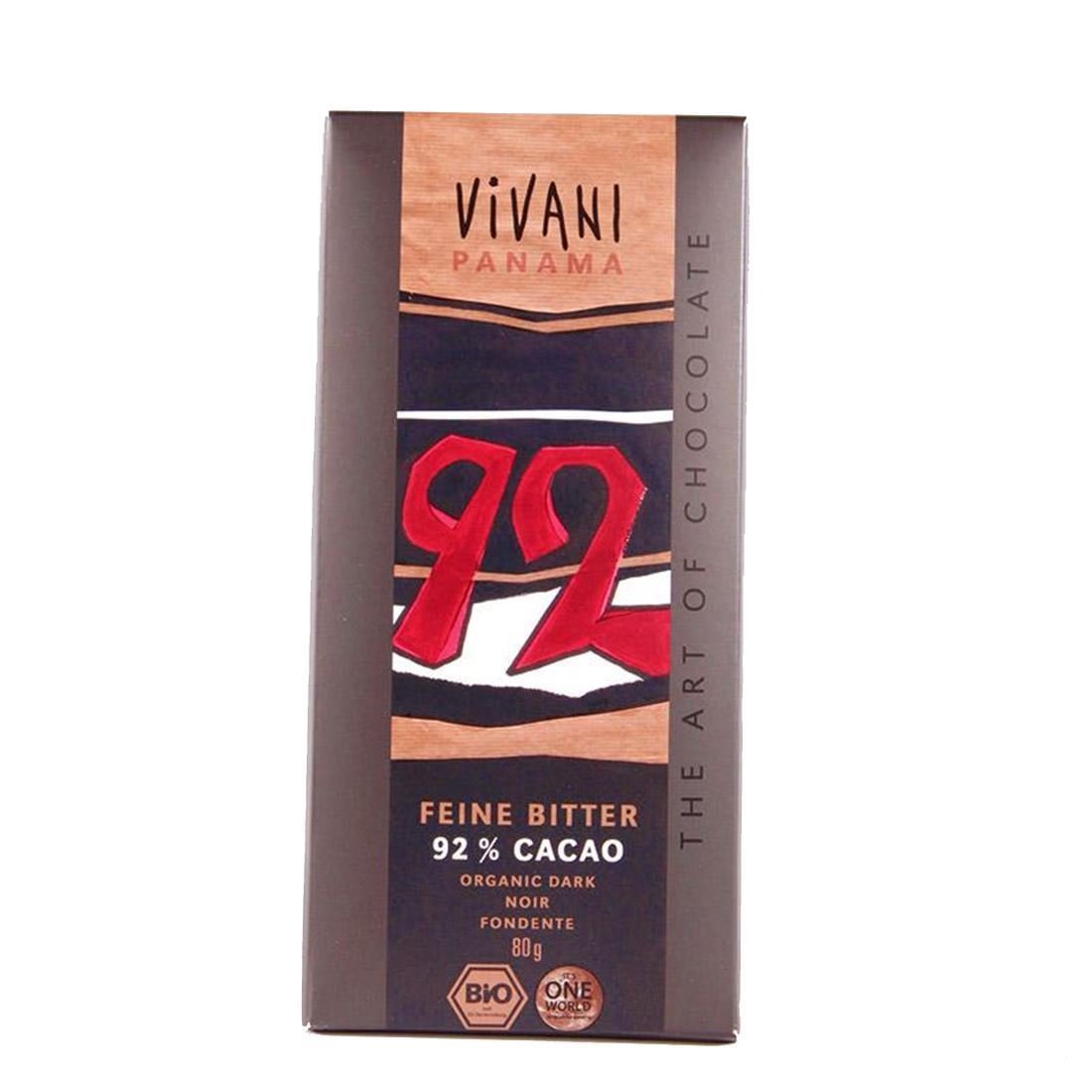 Vivani Organic Chocolate | 92% Dark Choc Panama Estate | 10 x 80G