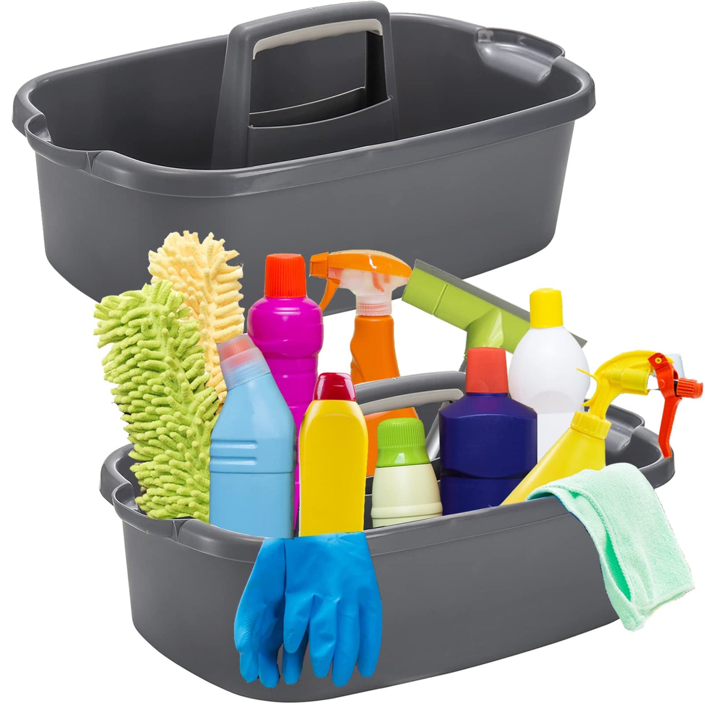 TOPZEA 2 Pack Cleaning Supplies Caddy, Large Plastic Cleaning Supply Organizer Bin with Handle, Cleaning Bucket Housekeeping Shower Tote Caddy Under