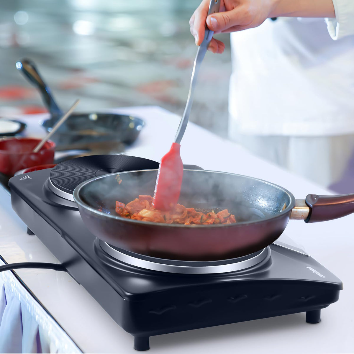 CUSIMAX Electric Hobs, 2500W Electric Hot Plates for Cooking Portable Hob, Cooktop Table Top Hob with 2 Cast Iron Double Hot Plate Electric Burner