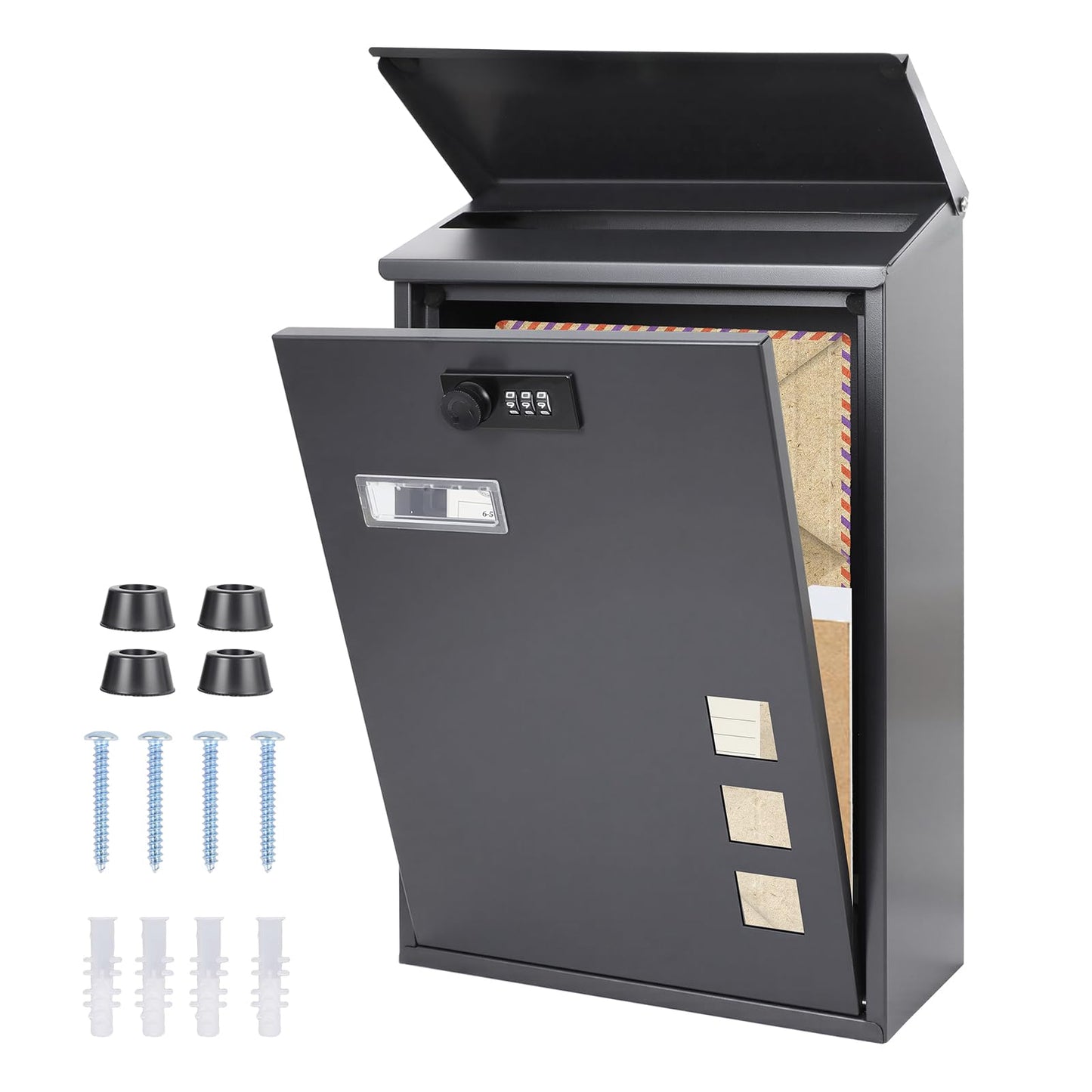 Post Boxes Wall Mounted Waterproof, Letter Box for Outside with Combination Lock, Rain Cove, Lockable Large Mail Box Outdoor with 3 Viewing Windows,