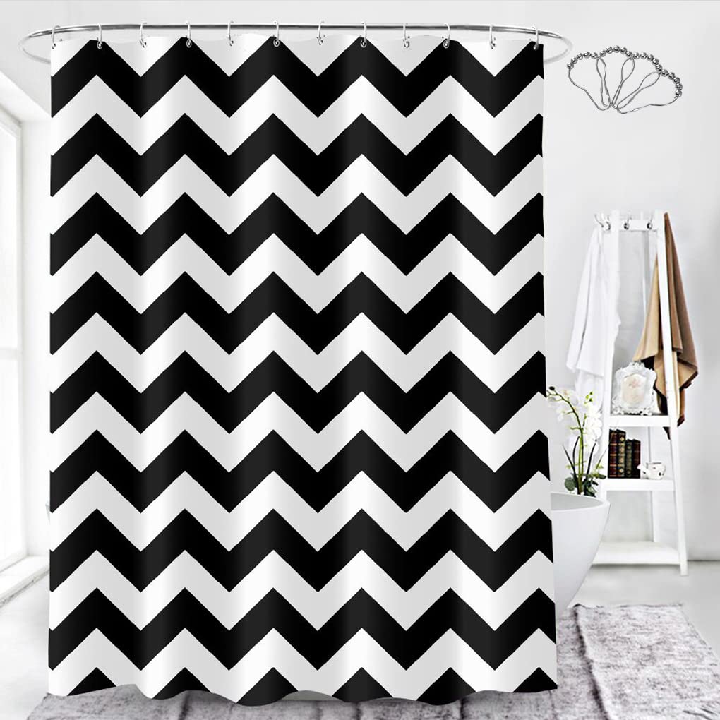 DeKeLaiFu Striped Fabric Black and White Shower Curtain Set with Steel Hooks, Simple Modern Chevron Shower Curtains Bathroom Curtains Decor Mould