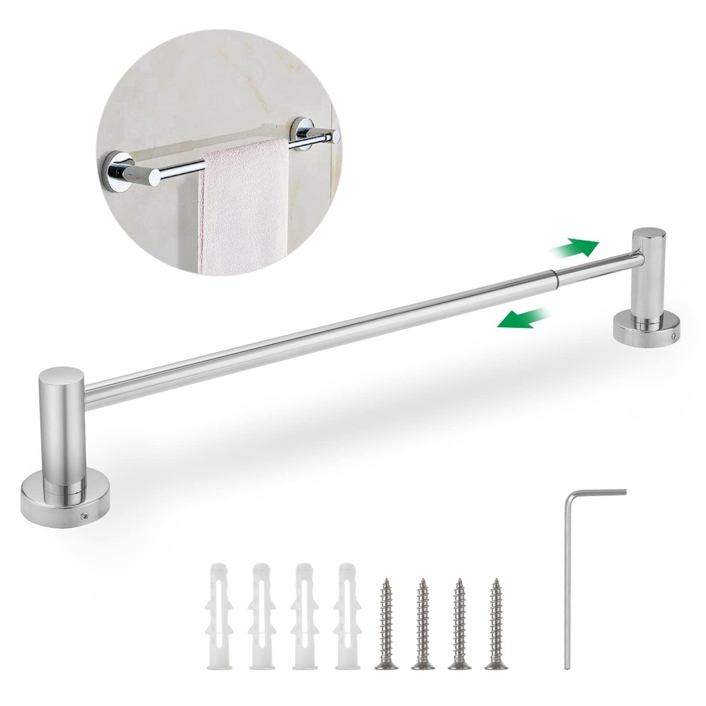 SENENQU Stainless Steel Towel Rail, 40-70cm Adjustable Wall Mounted Towel Holder with Screws, Expandable Polished Towel Bar Rack for Bathroom Kitchen