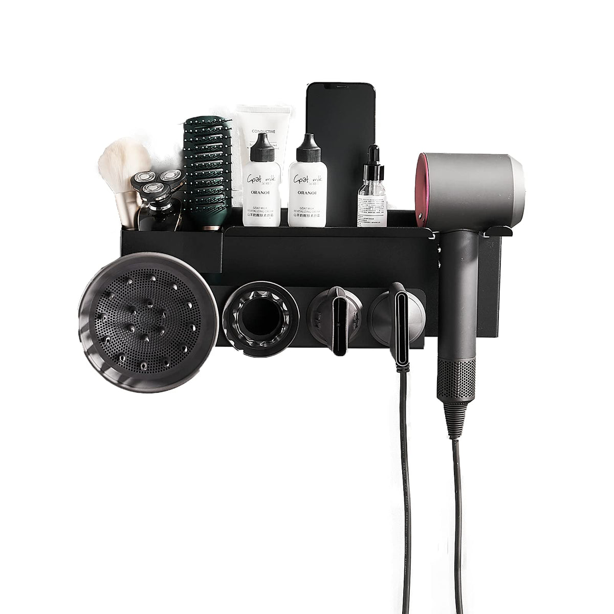 Hosoncovy Hair Dryer Wall Mount Holder Stand Blow Dryer Holder Rack Hook Organizer with Shelf for Dyson Supersonic Hair Dryer