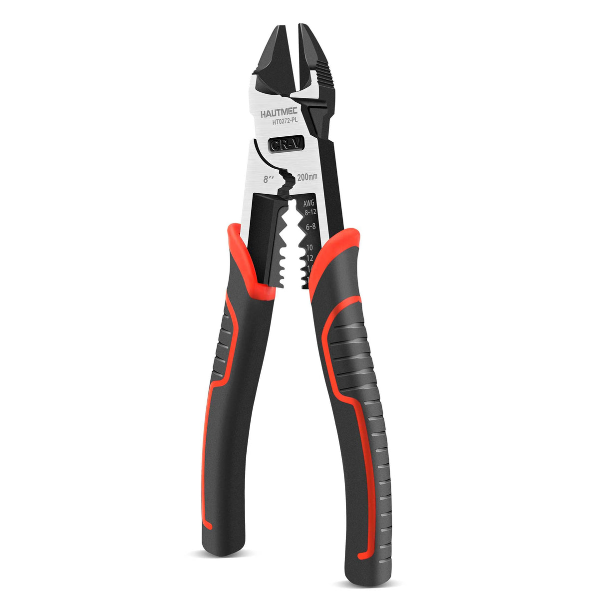 HAUTMEC 8" Diagonal Cutting Pliers, 4 in 1 Multifunction Side Cutters Pliers with Pro-High Leverage, CRV Steel Heavy Duty Wire Diagonal Cutters for