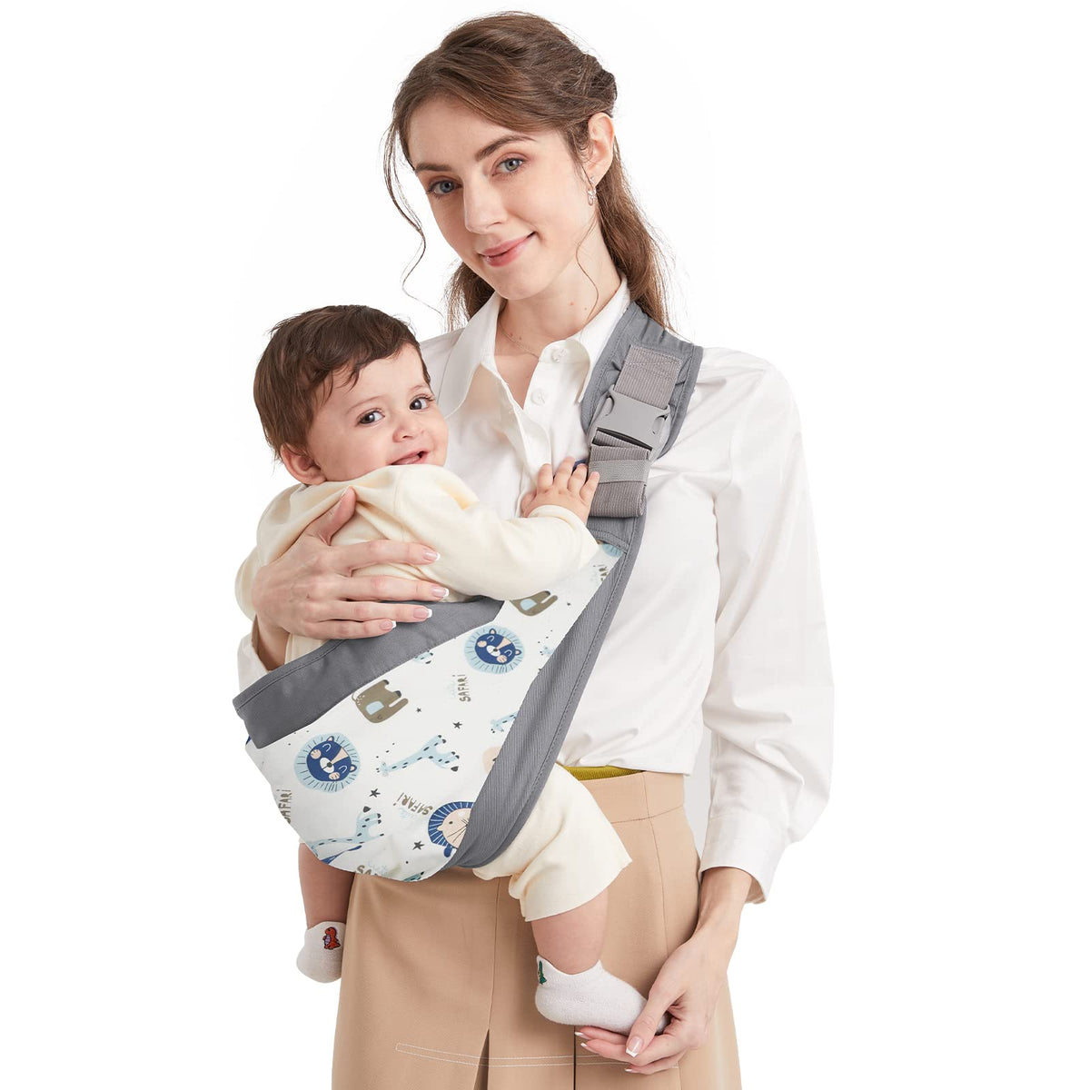 Mumgaroo Baby Sling, Adjustable Baby Sling Carrier, Breathable Baby Carrier with Thick Shoulder Straps for Newborn, Infant, Toddler, 0-36 Months