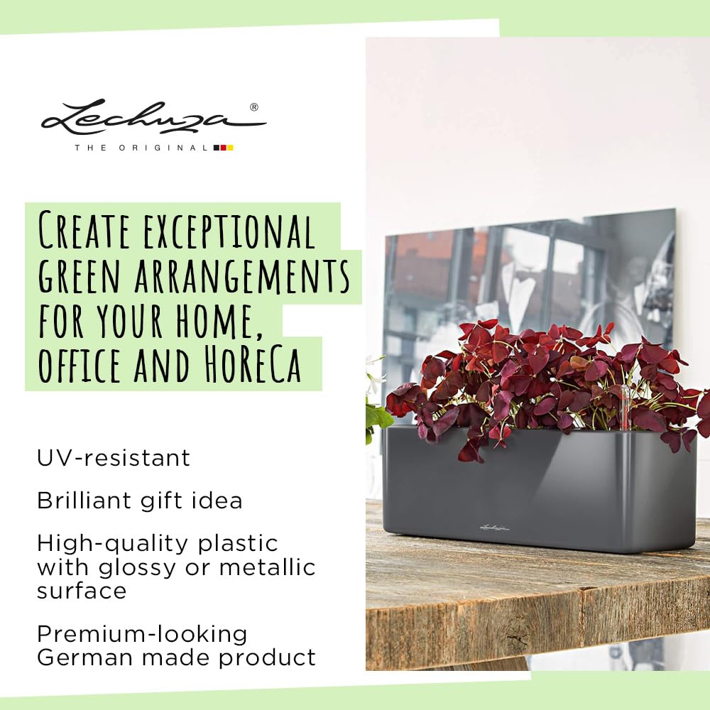 LECHUZA Self Watering Plant Pots Indoor CUBE Glossy Triple Plastic Planter without Drainage Hole H14 L40 W14 cm Red High-Gloss