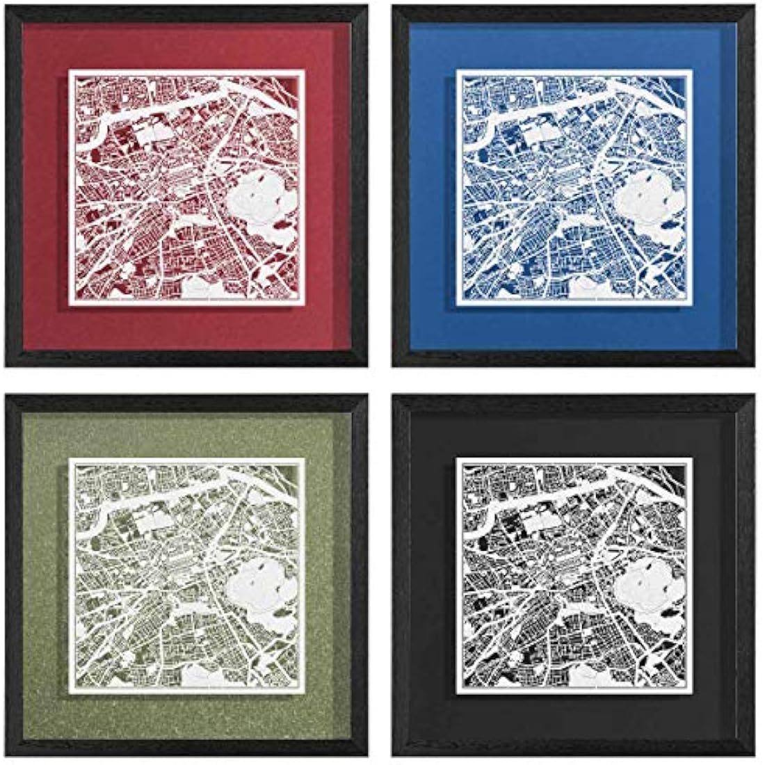 O3 DESIGN STUDIO Edinburgh Marco de Papel para mapas, White map, Black frame, 9x9 inches, Gift Boxed, 4 background color, self-changing, Paper Art