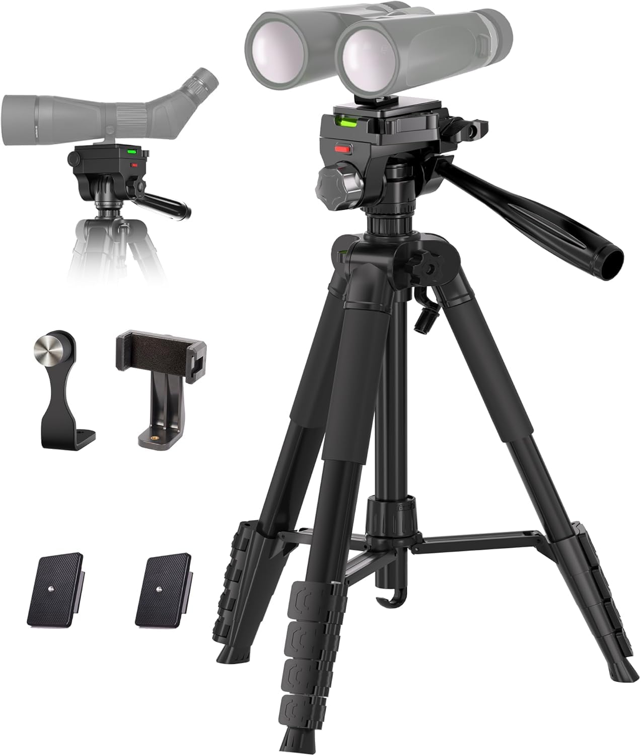 Lusweimi Binoculars Tripod, 184cm Spotting Scope Tripod with Adapter, 2 QR Plates, Phone Holder, Compatible with Binoculars/Spotting