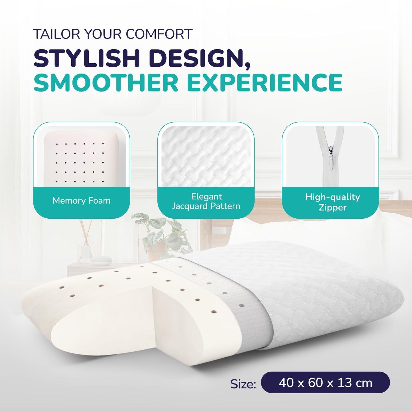 ZenPur Memory Foam Pillow - Orthopedic Neck Support, EU-Made, Side Sleeper Pillow with Bamboo Cover, Alleviates Neck, Shoulder Pain, and Aids Spine
