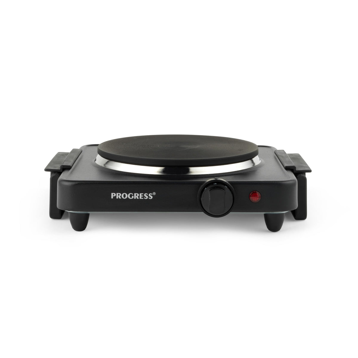 Progress EK4353P Single Electric Hot Plate - Camping Stove, Table Top Electric Cooker, Portable Kitchen Hob with Carry Handles, Non-Slip Feet,