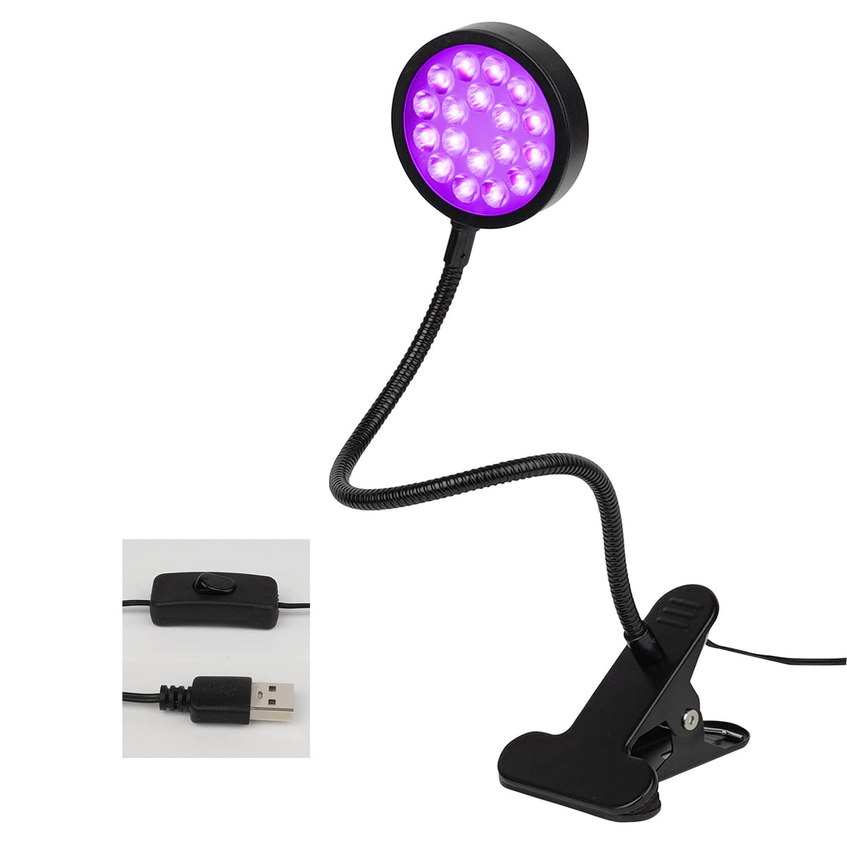 Greenic UV Black Light Curing Lamp - Gooseneck UV Light for Resin Curing, USB 1.5m 5W Black Lights with Clamp, Wavelength 395nm, Bendable Blacklight
