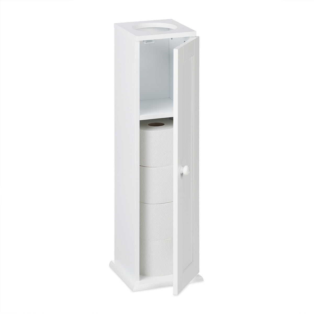 Relaxdays Bathroom Cabinet, Toilet Roll, Free-standing, Wooden, Storage, 2 Shelves, HxWxD: 65x19.5x19.5 cm, MDF, White, Fibreboard, 65 x 19.5 x 19.5