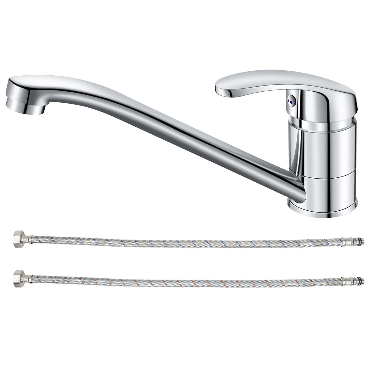 Yapwiki Kitchen Tap | Chrome Kitchen Mixer Taps Faucet with Stainless Steel 60cm Hot and Cold Water Hose | 360? Swivel Long Spout Kitchen Sink Tap