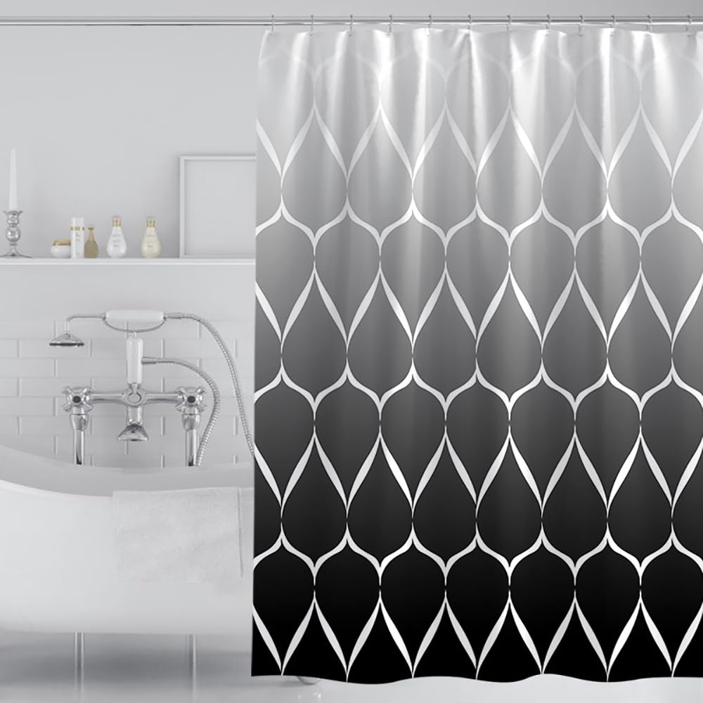 Lkw Ogechi Extra Wide 220 X 200 cm Weighted Shower Curtain Waterproof and Antimold, Grey Black Thick Polyester Fabric Shower Curtain With Hooks,